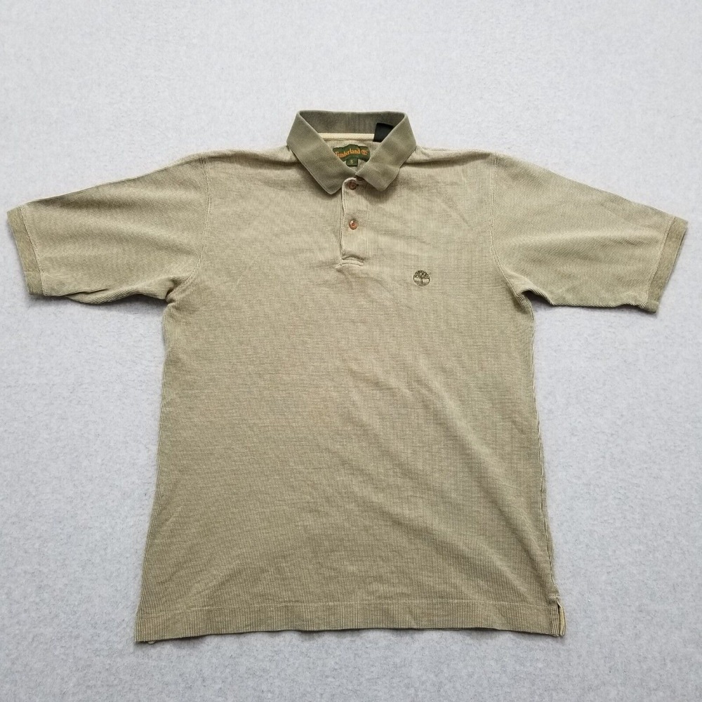 Timberland Polo Shirt Mens Small Beige Short Sleeve Logo
